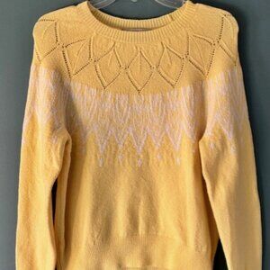 LOFT Sweater M Yellow Knit Yoke Long Sleeve Nordic Winter Chevron Soft Casual